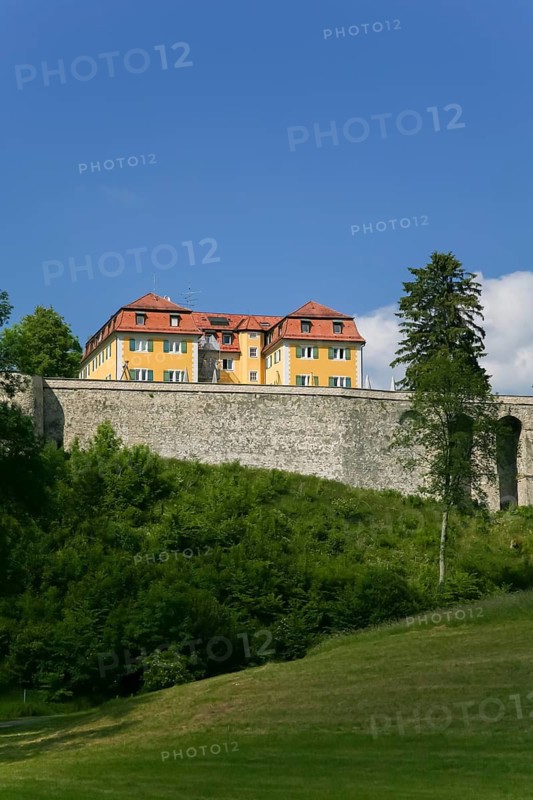 Grafeneck Castle, former hunting lodge of the Dukes of Württemberg around 1560, later summer residence of Duke Carl Eugen von Württemberg, Grafeneck killing centre during the Third Reich, today home for the disabled run by the Samaritan Foundation and memorial, documentation centre, historical building, architecture, Gomadingen-Grafeneck, Swabian Alb, Baden-Württemberg, Germany