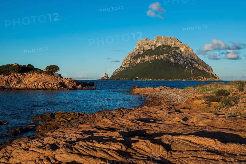 Picturesque beach and island, sunset, Isola di Tavolara, Porto San Paolo, Sardinia, Italy