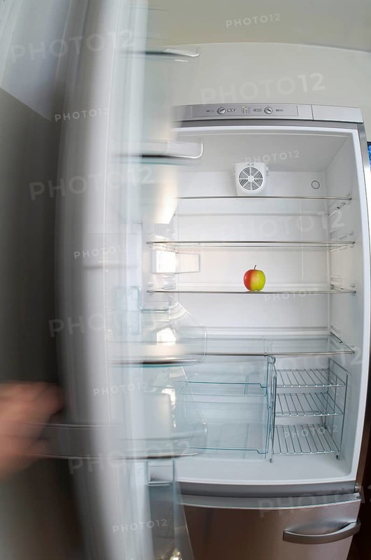 Almost empty fridge with just one apple, Diet, Losing weight