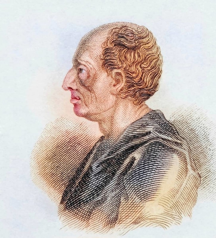 Bernard le Bovier de Fontenelle, (born 11 February 1657 in Rouen, died 9 January 1757 in Paris) was an influential and versatile French writer and enlightener, coloured woodcut from Crabbe's Historical Dictionary from 1825, Historical, digital reproduction