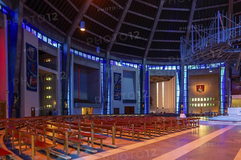 Modern interior of Roman Catholic cathedral church, Metropolitan Cathedral of Christ the King, city of Liverpool, England, UK
