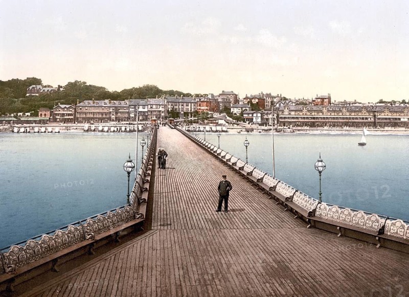 Sandown vom Pier, Isle of Wight, England / Sandown from pier, England, Historic, digitally restored reproduction from a 19th century original, 1880, Record date not stated