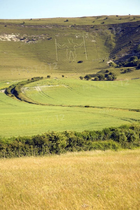 Prehistoric image in chalk hillside, The Long Man of Wilmington, East Sussex, England, United Kingdom