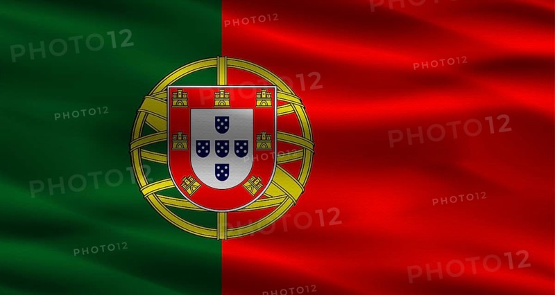 Portugal flag with fabric texture. Realistic flag of Portugal waving