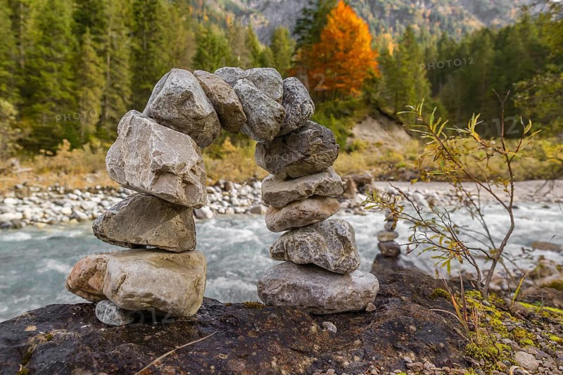 A stone arc at the Riss creek flowing through the Eng valley, Tyrol, Austria