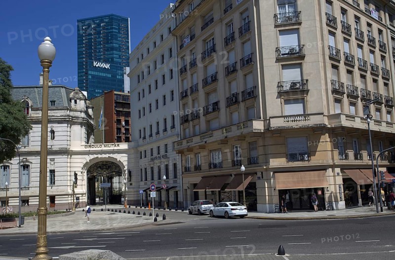 Modern city street with tall buildings and passing cars, Buenos Aires, Argengtinia, South America