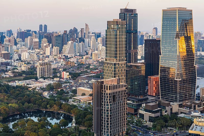 Over the rooftops of Bangkok, view from the Moon Bar on the roof terrace of the Banyan Tree Hotel, Sathon, Bangkok, Thailand's metropolis, Thailand