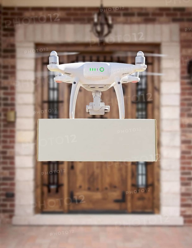 Drone Delivering Package to House Porch