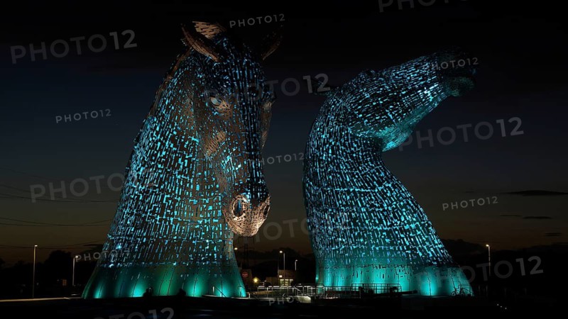 Europe, Scotland, England, The Kelpies, illuminated horse figures, Falkirk