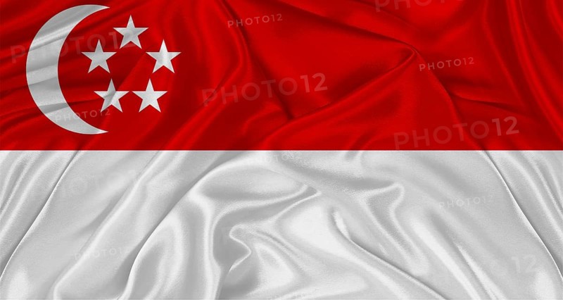 Close up of flag of Singapore with cloth texture. Realistic Singapore flag waving