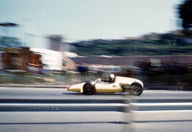 Formula One race, Monaco Grand Prix 1961, from the original caption, intended to represent Olivier Gendebien, Emeryson Maserati car at Sainte Devote
