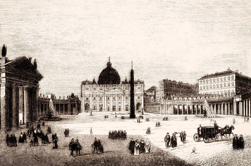 The Papal Basilica of St. Peter in the Vatican and St. Peter's Square in Vatican City, Rome, Italy, 19th Century