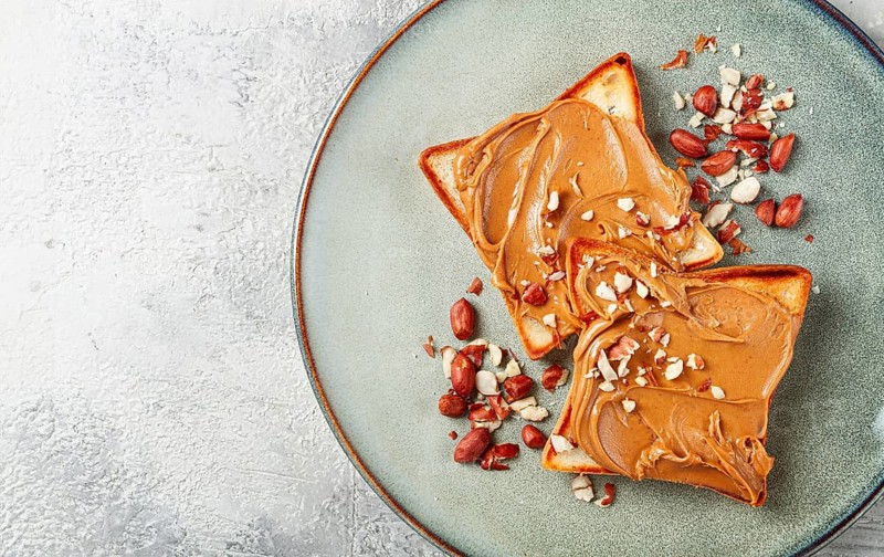 Peanut butter toast, top view, breakfast, no people