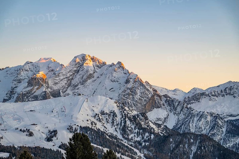 Beautiful landscape of the Mountain silhouettes of the Sexten Dolomites on a sunny winter day, South Tyrol, Trentino-South Tyrol, Alto-Adige, Italy