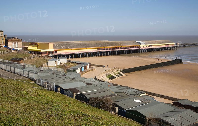 Beach huts pier at Walton on the Naze, Essex, England, United Kingdom