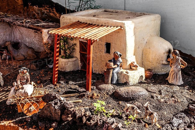 large nativity scenes with typical buildings of Lanzarote in many municipalities, Lanzarote, Canary Islands, Spain