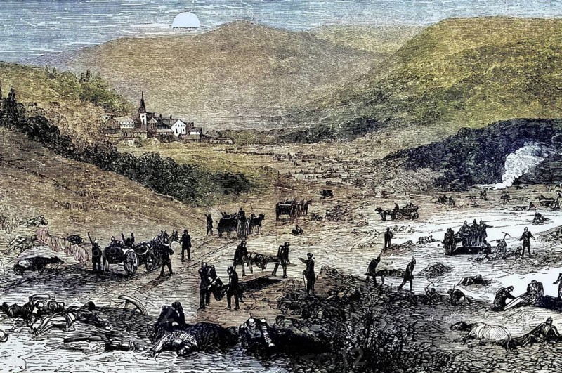 The battlefield of Wörth or Wörth in the early phase of the Franco-Prussian War in August 1870, north of Strasbourg in north-east France, digital reproduction of a historical model