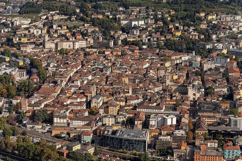 The old town centre of Trento seen from above, Trentino, Italy