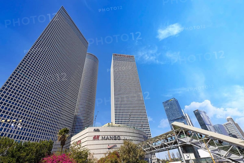 Tel Aviv, Israel, 15 April, 2022: Scenic Tel Aviv financial and business district skyline that includes shopping district and high-tech offices