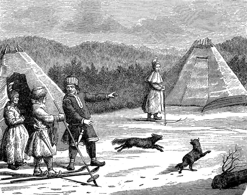 Village and inhabitants of the Lapp people, Norway, illustration from 1870, historical, digital reproduction of an original from the 19th century