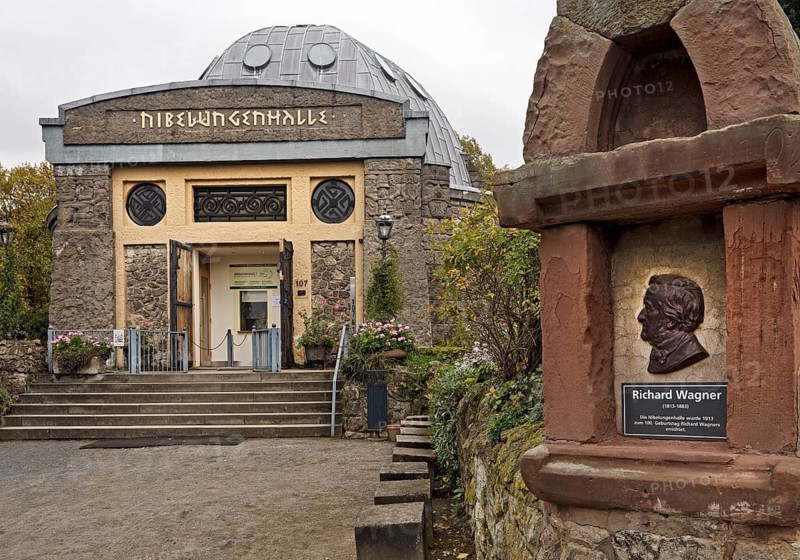 Nibelungenhalle with relief by Richard Wagner, Königswinter, North Rhine-Westphalia, Germany