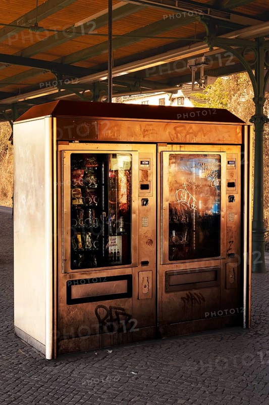 S-Bahn platform with dirty vending machine at Lichterfelde West station, Berlin, Germany