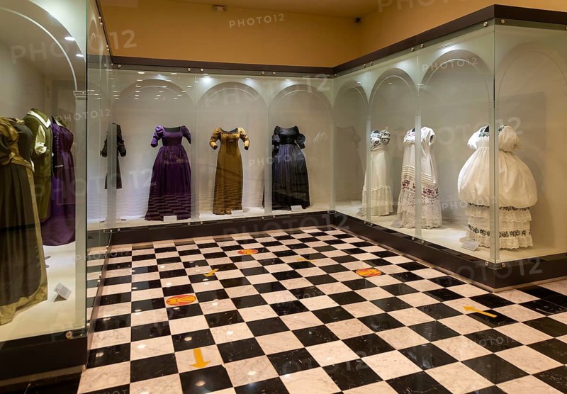 Interior of city museum, Campeche city, Campeche State, Mexico Spanish colonial female clothing display