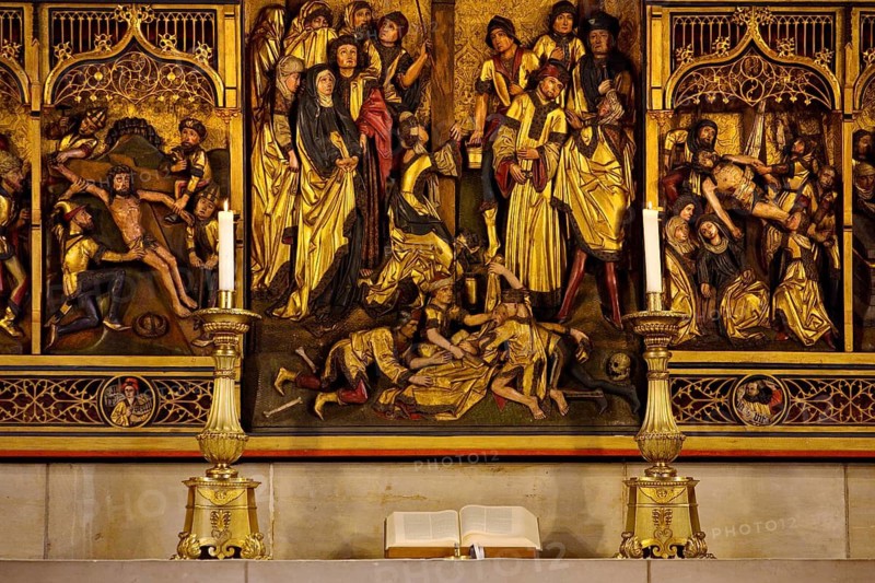 Detail of the reredos of the high altar, Marktkirche St. Georgii et Jacobi, state capital Hannover, Lower Saxony, Germany