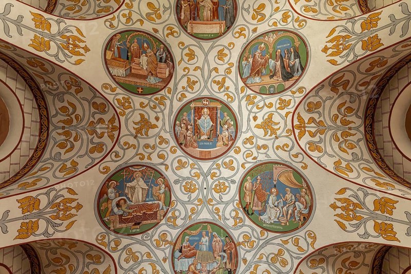 Ceiling painting in the interior of the Saint-Léon IX chapel in Eguisheim, Alsace, France