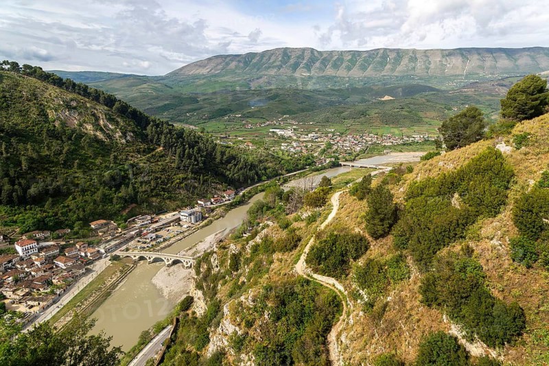 View of Gorica bridge crossing the River Osumi, Berat, Albania