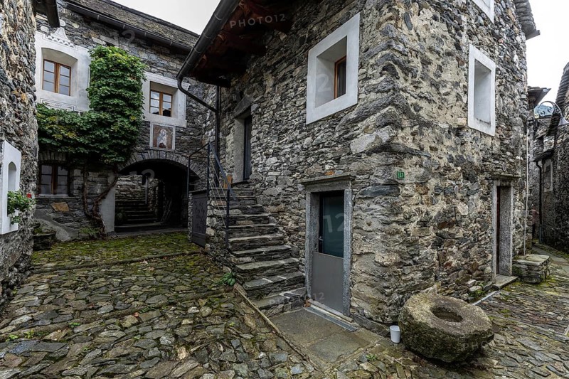 Typical Ticino stone houses in the mountain village of Bordei, Centovalli, Canton Ticino, Switzerland