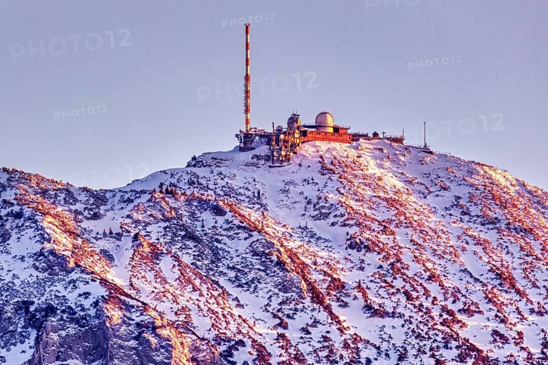Snow, observatory, Wendelstein, Bavaria, Germany