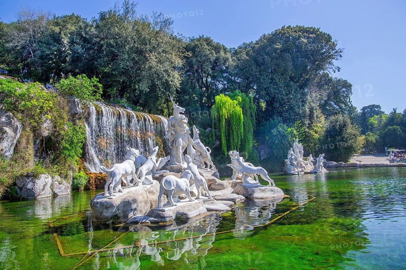 Fountain sculptures at the water basins in the garden of the royal palace Palazzo Reale, Italian Versailles, Caserta, Campania, Italy