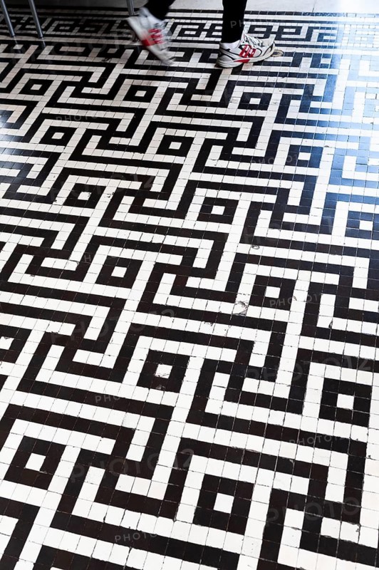 Black and white tiled floor, Tate Britain, Millbank, Westminster, London, England, Great Britain
