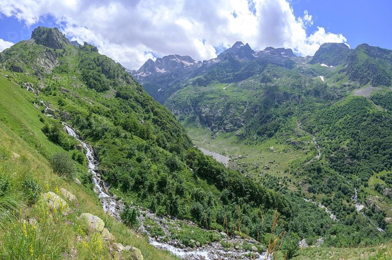 Waterfall on the way to Lago del Vei del Bouc, Entracque, Province of Cuneo, Italy