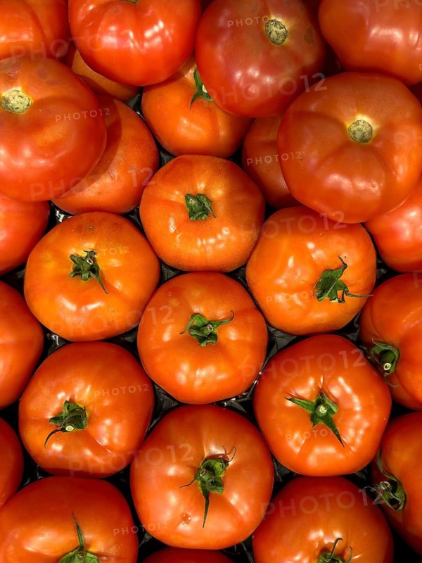 Meat tomatoes (Lycopersicon) on display in food retail outlets, international