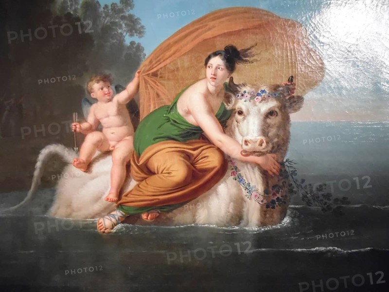 Ratto d' Europa, painting by Giuseppe Patania (born 18 January 1780 in Palermo, died 23 February 1852 in Palermo), Italian classicist painter in Sicily, reproduction from a model of the time, historical, digitally enhanced