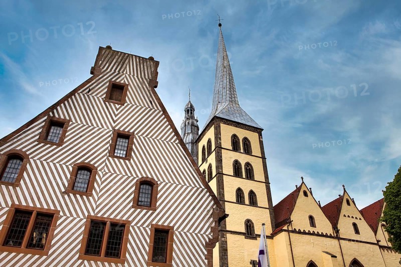Arsenal building Zeughaus and church St. Nikolai, Lemgo, North Rhine-Westphalia, Germany