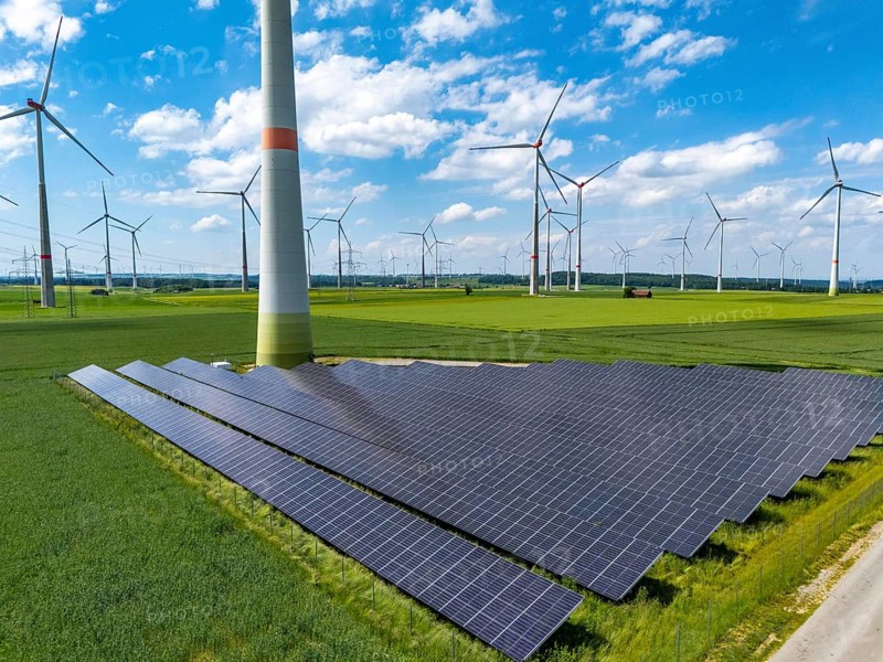 Wind farm near Marsberg, photovoltaic system, utilisation of land for renewable energies, Hochsauerlandkreis, North Rhine-Westphalia, Germany