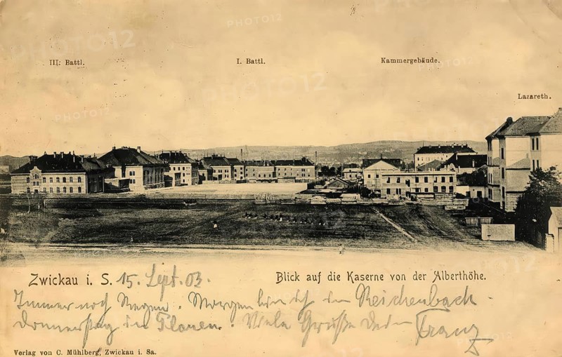 Historical postcard, picture postcard, barracks in Zwickau, Saxony, Germany, digitally enhanced reproduction of an original from around 1900, picture postcard