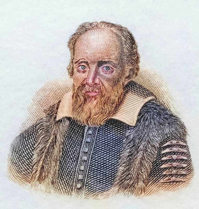 Galileo Galilei, (born 15 February 1564 in Pisa, died 29 December 1641jul. / 8 January 1642greg. in Arcetri near Florence) was an Italian polymath, physicist, astrophysicist, mathematician, engineer, astronomer, philosopher and cosmologist, coloured woodcut from Crabbe's Historical Dictionary from 1825, Historical, digital reproduction