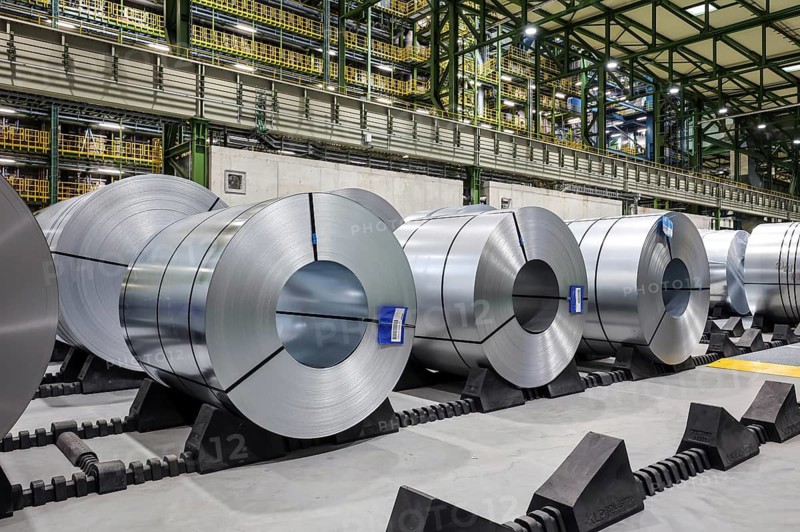 Dortmund, North Rhine-Westphalia, Germany, ThyssenKrupp Steel, FBA 10 hot-dip galvanising line 10, on the site of the Westfalenhütte, steel sheets are hot-dip galvanised here, the finished steel coils are ready for rail transport directly to the end customer in the automotive industry. The new thyssenkrupp plant has the gas consumption of a medium-sized city. The material that is processed in Dortmund is transported by rail from the blast furnace site in Duisburg