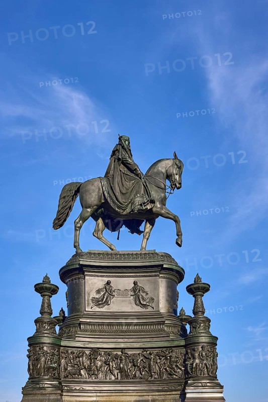 Equestrian statue King John Monument, blue sky with cirrus clouds, Theatre Square, Dresden, state capital, independent city, Saxony, Germany