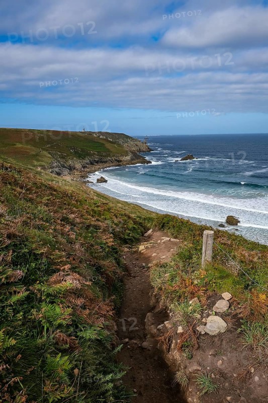 Plogoff, Brittany, France - Hiking trail to the Pointe du Raz, the Grande Randonnée 34 coastal path, or GR34 for short, also known as the Publican's Trail, is a long-distance hiking route of around 2, 000 kilometres that goes all the way around Brittany