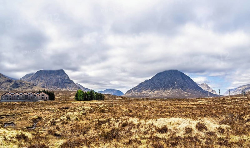 Mountains and Moors over Glen Etive Valley, Glencoe, Highlands, Scotland and Buachaille Etive Mòr, The Buachaille, Glen Etive, Highlands, Scotland, UK