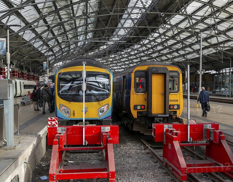 Transpennine Express for Cleethorpes and British Rail Class 156 Super Sprinter trains, Lime Street railway station, Liverpool, England, UK
