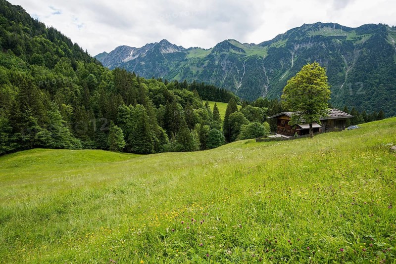 Mountain farming village, Gerstruben, Dietersbachtal, near Oberstdorf, Allgäu Alps, Allgäu, Bavaria, Germany