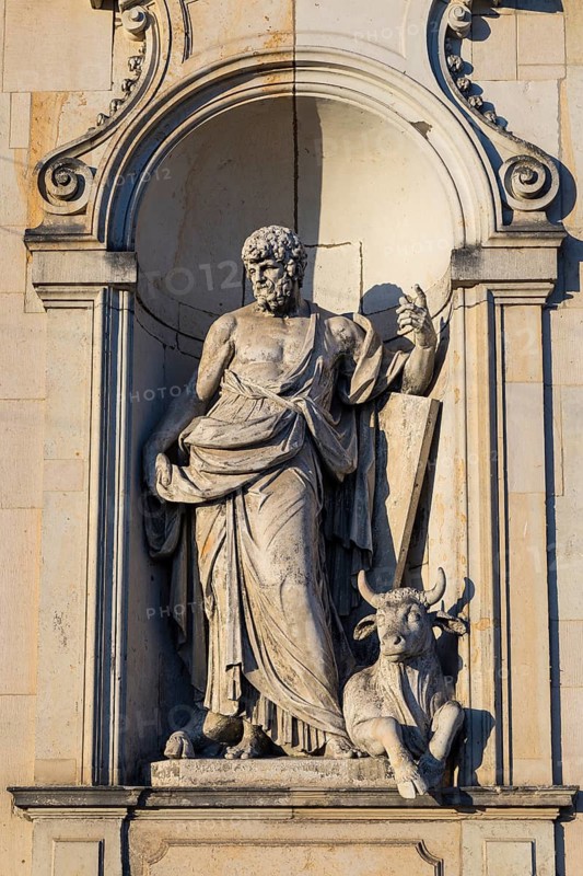 Depiction of St Luke the Evangelist with the bull at the Hofkirche, Dresden, Saxony, Germany