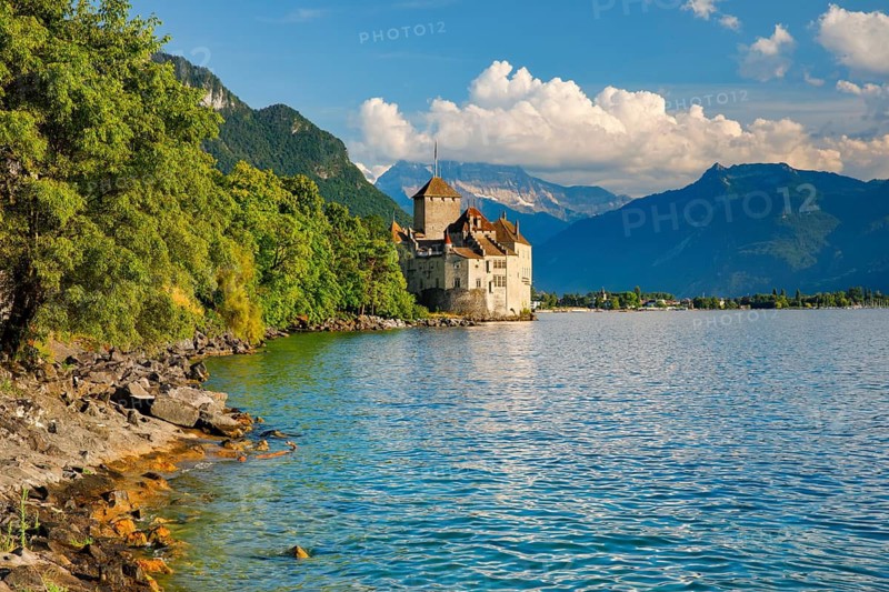 Chillon Castle on Geneva near Veytaux, Canton of Vaud, . switzerland
