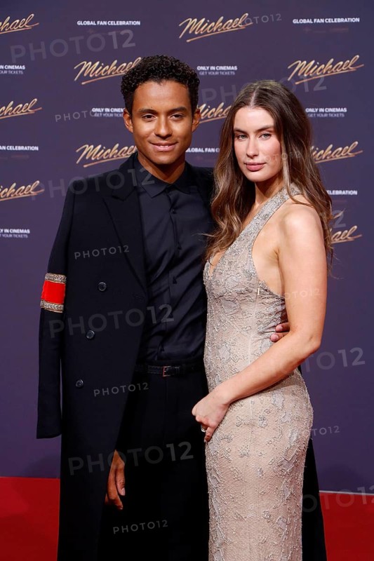 Jaafar Jackson and his partner Maddie Simpson at the world premiere of the movie Michael on Uber Platz in Berlin on 10.04.2026